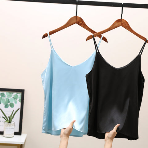 Image of Sexy Sleeveless Silk Crop Tops