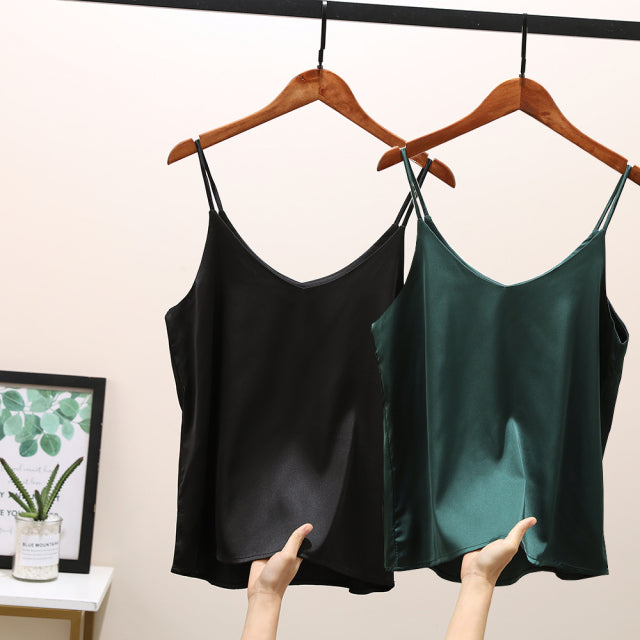 Sexy Sleeveless Silk Crop Tops