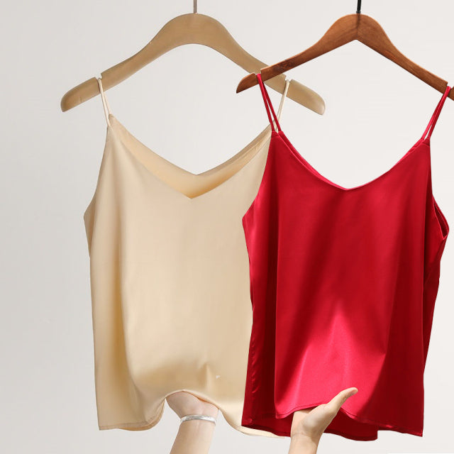 Sexy Sleeveless Silk Crop Tops