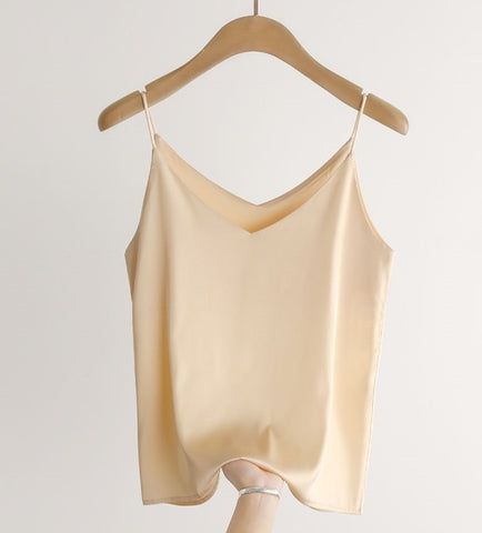 Image of Sexy Sleeveless Silk Crop Tops