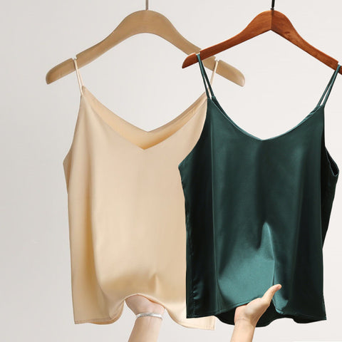 Image of Sexy Sleeveless Silk Crop Tops