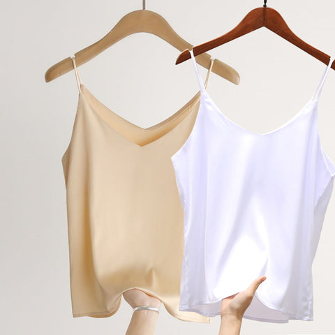 Image of Sexy Sleeveless Silk Crop Tops