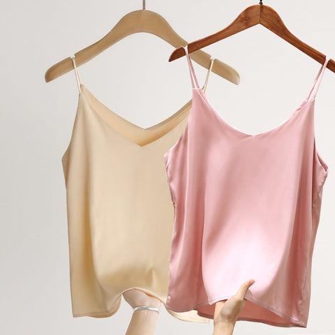 Image of Sexy Sleeveless Silk Crop Tops