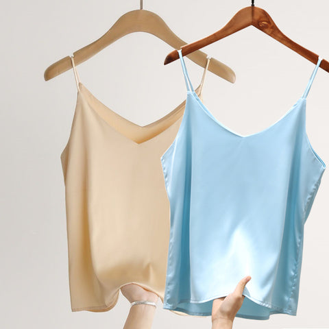 Image of Sexy Sleeveless Silk Crop Tops