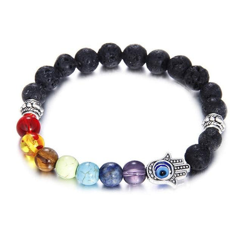 Image of Strand Bracelets - 7 Chakra Lava Stone W/ Hamsa