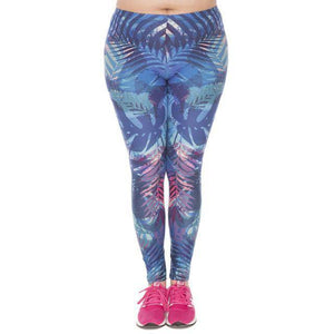 Tropical Leaves Blue High Waist Leggings