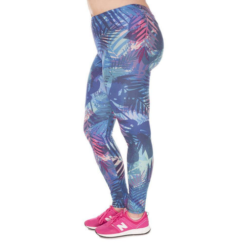 Image of Tropical Leaves Blue High Waist Leggings