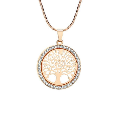 Image of Tree of Life Crystal Round Pendant Necklace