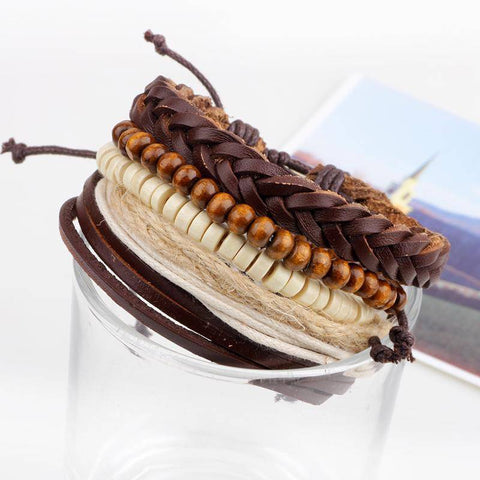 Image of Wrap Bracelets - Handmade Multilayer Leather Bracelet W/Wood Beads