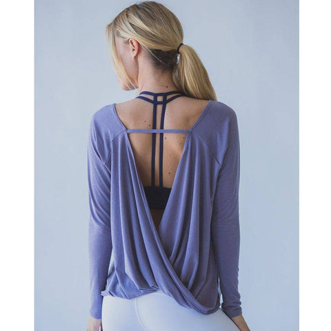 Image of Yoga Shirts - Quick Dry Open Back Long Sleeve Yoga Top