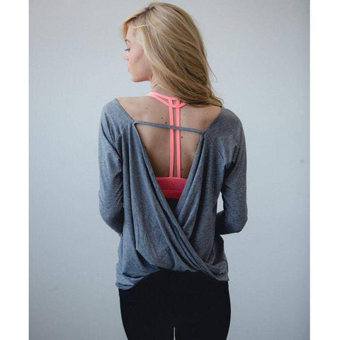 Image of Yoga Shirts - Quick Dry Open Back Long Sleeve Yoga Top