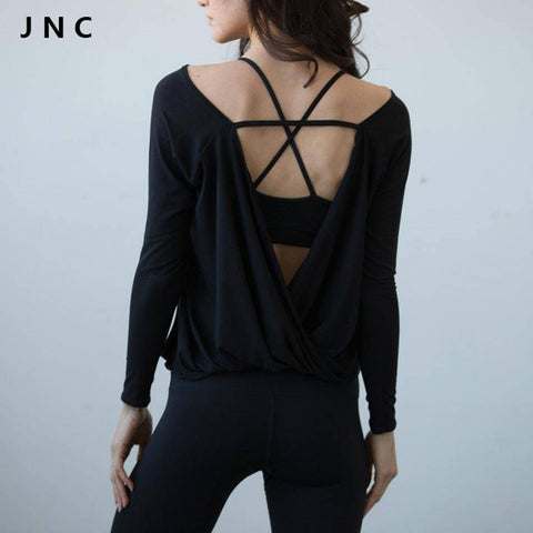 Image of Yoga Shirts - Quick Dry Open Back Long Sleeve Yoga Top